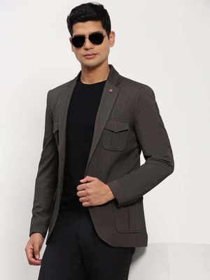 SHOWOFFFF Solid Single Breasted Casual Men Blazer(Brown)