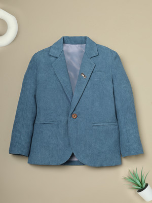 Ridokidz Solid Single Breasted Party Boys Blazer(Blue)