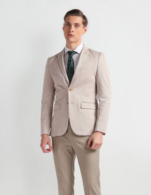ARROW Solid Single Breasted Formal Men Blazer(Beige)