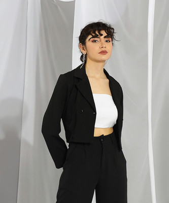 KOTTY Checkered Single Breasted Casual Women Blazer(Black)
