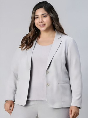 MAYKR Solid Single Breasted Formal Women Blazer(Grey)