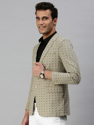 SHOWOFFFF Solid Single Breasted Casual Men Blazer(Beige)