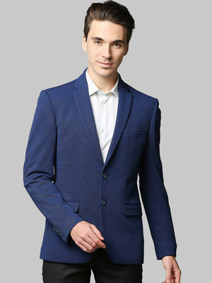 PARK AVENUE Self Design Single Breasted Formal Men Blazer(Dark Blue)