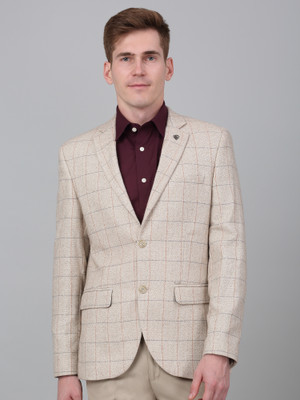 CANTABIL Checkered Single Breasted Formal Men Blazer(Beige)