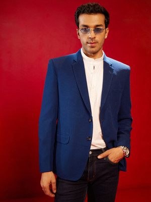 VASTRAMAY Solid Single Breasted Casual Men Blazer(Dark Blue)