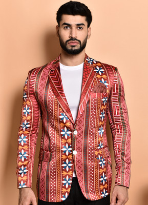 METRONAUT Printed Single Breasted Casual Men Blazer(Red)