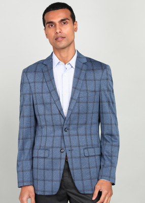 PARK AVENUE Checkered Single Breasted Formal Men Blazer(Blue)