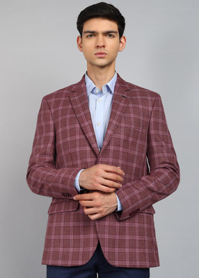 PARK AVENUE Checkered Single Breasted Formal Men Blazer(Maroon)