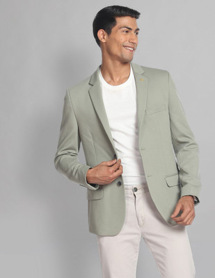 AD by Arvind Solid Single Breasted Formal Men Blazer(Green)