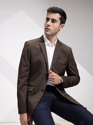 INVICTUS Solid Single Breasted Formal Men Blazer(Brown)