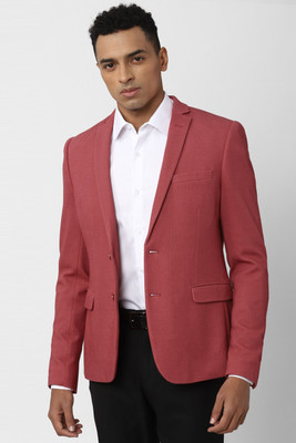 PETER ENGLAND Solid Single Breasted Formal Men Blazer(Red)