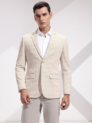INVICTUS Checkered Double Breasted Formal Men Blazer(Beige)