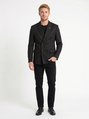 KILLER Solid Double Breasted Casual Men Blazer(Black)