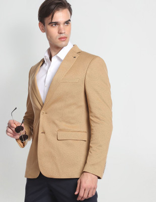 ARROW Solid Single Breasted Formal Men Blazer(Beige)