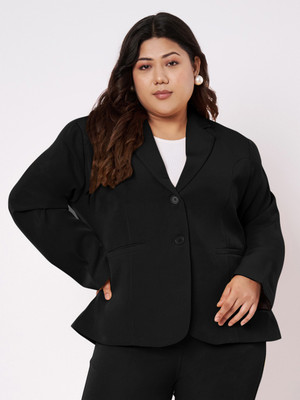 BRINNS Solid Single Breasted Formal Women Blazer(Black)