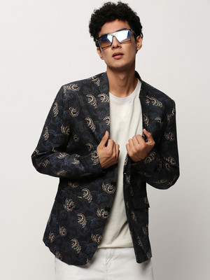 SHOWOFFFF Printed Single Breasted Casual Men Blazer(Black)