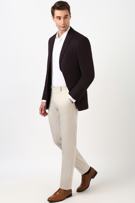 PETER ENGLAND Solid Single Breasted Formal Men Blazer(Brown)