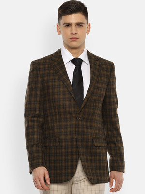 LOUIS PHILIPPE Checkered Single Breasted Formal Men Blazer(Brown)