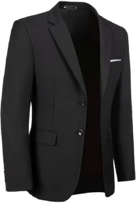 Dsom Solid Single Breasted Formal Men Blazer(Black)