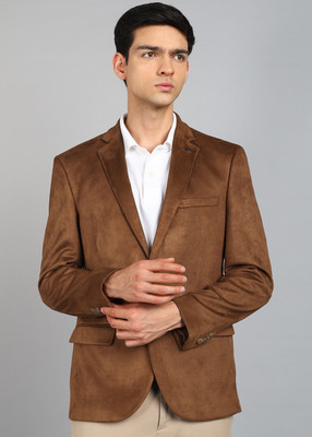 PARK AVENUE Solid Single Breasted Formal Men Blazer(Brown)