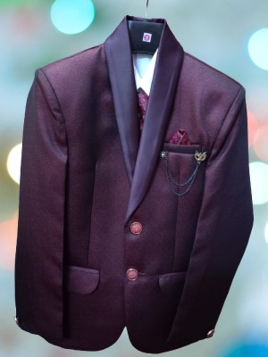 Grosim Fashion Pvt Ltd Solid Double Breasted Festive & Wedding Boys Blazer(Maroon)