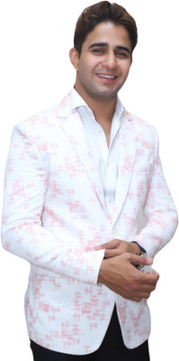 Pecific Designer Printed Single Breasted Party Men Blazer(White)