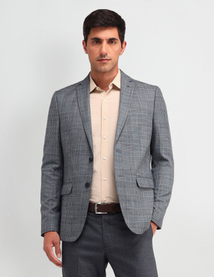 ARROW Checkered Single Breasted Formal Men Blazer(Grey)