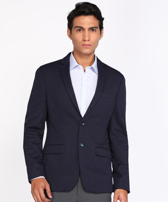 PARK AVENUE Self Design Single Breasted Formal Men Blazer(Dark Blue)