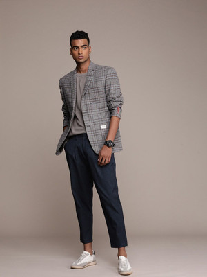 Mr Bowerbird Checkered Single Breasted Casual Men Blazer(Grey)