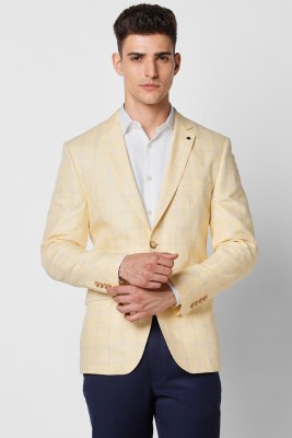 VAN HEUSEN Checkered Single Breasted Formal Men Blazer(Beige)