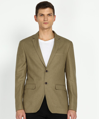 PETER ENGLAND Solid Single Breasted Formal Men Blazer(Beige)
