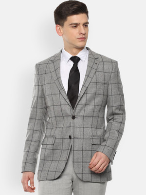 LOUIS PHILIPPE Checkered Single Breasted Formal Men Blazer(Grey)