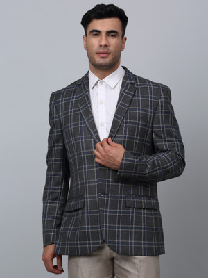 CANTABIL Checkered Single Breasted Formal Men Blazer(Grey)