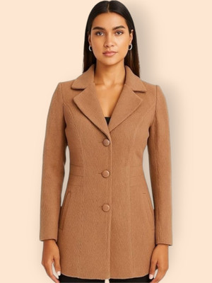 TROO BLUE Solid Double Breasted Casual Women Blazer(Brown)