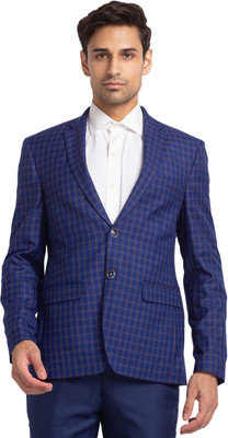PARK AVENUE Checkered Single Breasted Formal Men Blazer(Dark Blue)