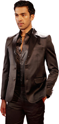 VASTRAMAY Solid, Self Design Single Breasted Casual Men Blazer(Black)