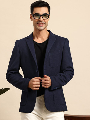 Mast & Harbour Solid Single Breasted Formal Men Blazer(Blue)