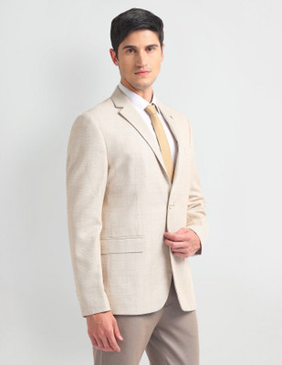 ARROW Checkered Single Breasted Formal Men Blazer(Beige)