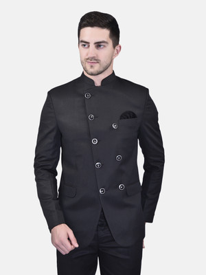 PRINT CULTR Solid Mandarin Casual, Festive & Wedding, Party Men Blazer(Black)
