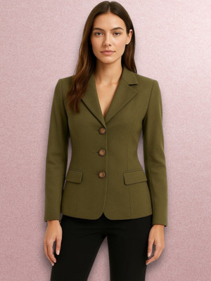 Pepzo Solid Double Breasted Casual Women Blazer(Green)