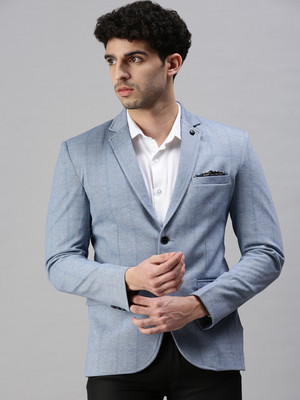 SHOWOFFFF Checkered Single Breasted Casual Men Blazer(Blue)