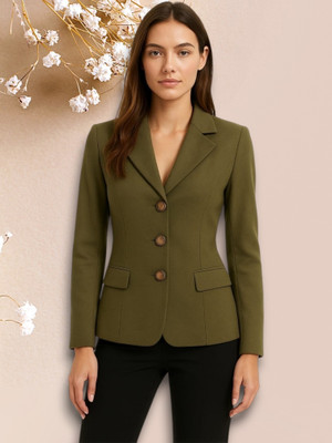 Pepzo Solid Double Breasted Casual Women Blazer(Green)