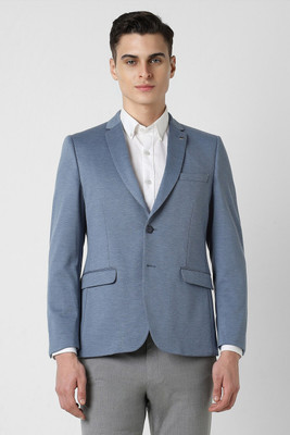 VAN HEUSEN Solid Single Breasted Formal Men Blazer(Blue)