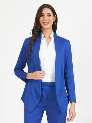 BRINNS Solid Single Breasted Formal Women Blazer(Blue)