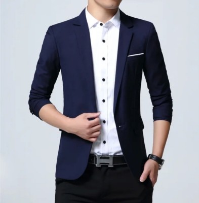 Men bazar Solid Single Breasted Festive & Wedding Men Blazer(Blue)