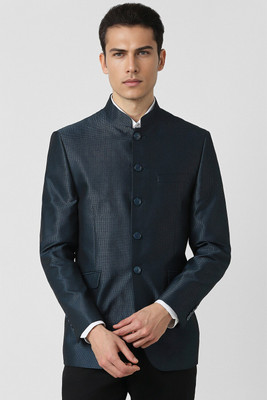 VAN HEUSEN Solid Single Breasted Wedding Men Blazer(Dark Blue)