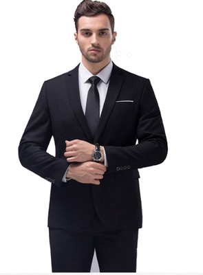 TRULYFAB Solid Single Breasted Casual Men Blazer(Black)