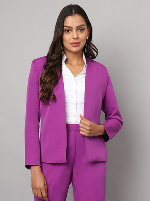 BRINNS Solid Single Breasted Formal Women Blazer(Purple)
