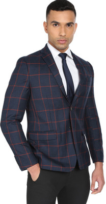 ARROW Checkered Double Breasted Formal Men Blazer(Blue)