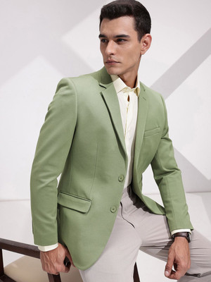 INVICTUS Self Design Double Breasted Formal Men Blazer(Green)